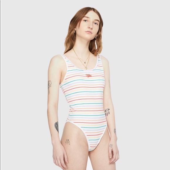 Nike Tops - LMT: Nike Retro Femme All-Over Thin Stripe Bodysuit